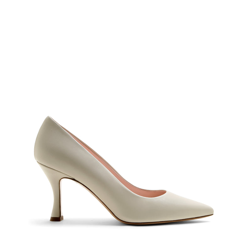 Pumps aus elfenbeinfarbenem Nappaleder mit rosa Futter und 70 mm Absatz