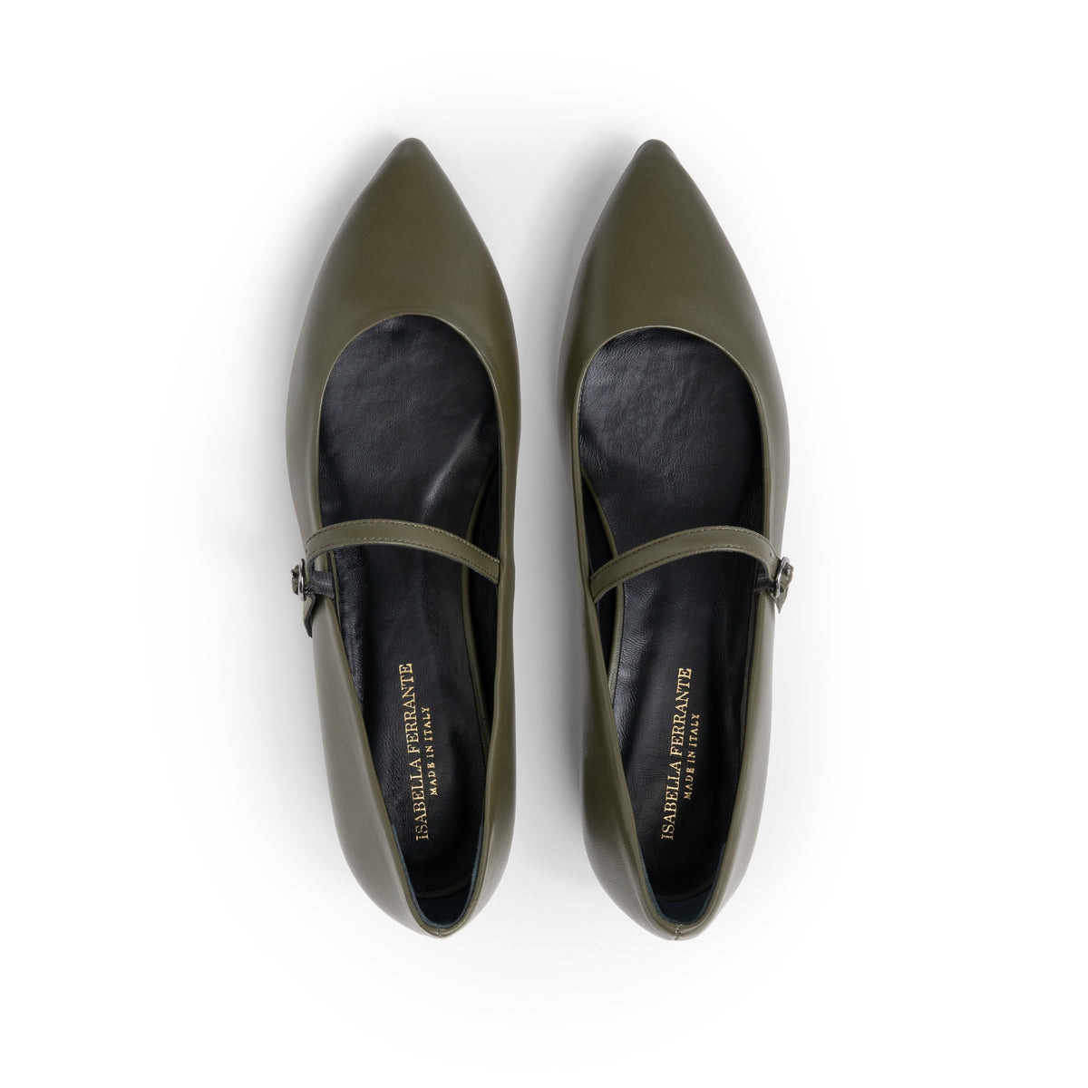 Ballerina Mergellina in nappa verde loden, vista dall alto