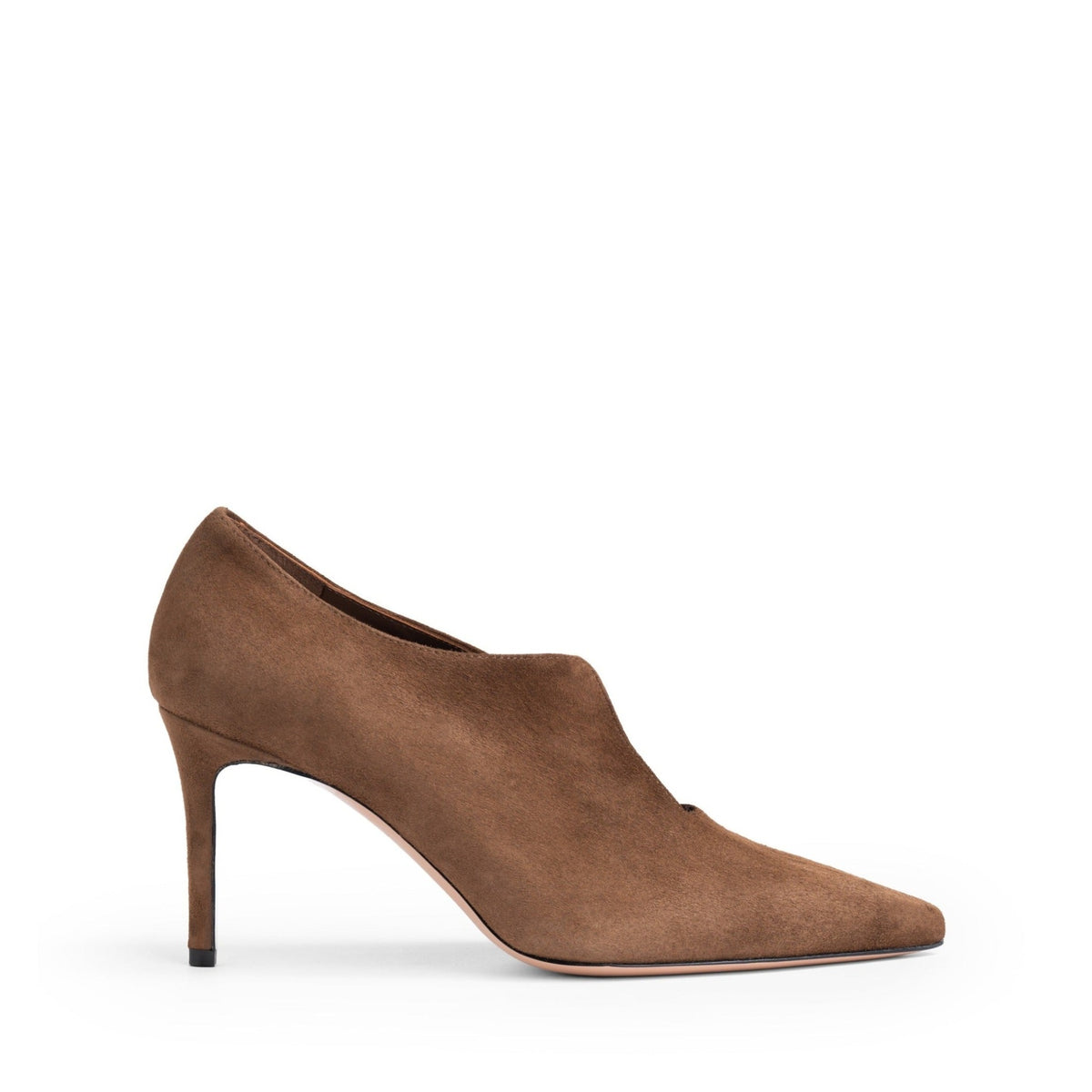 Décolleté accollata Chiaia in camoscio tabacco, tacco stiletto 70 mm, Isabella Ferrante