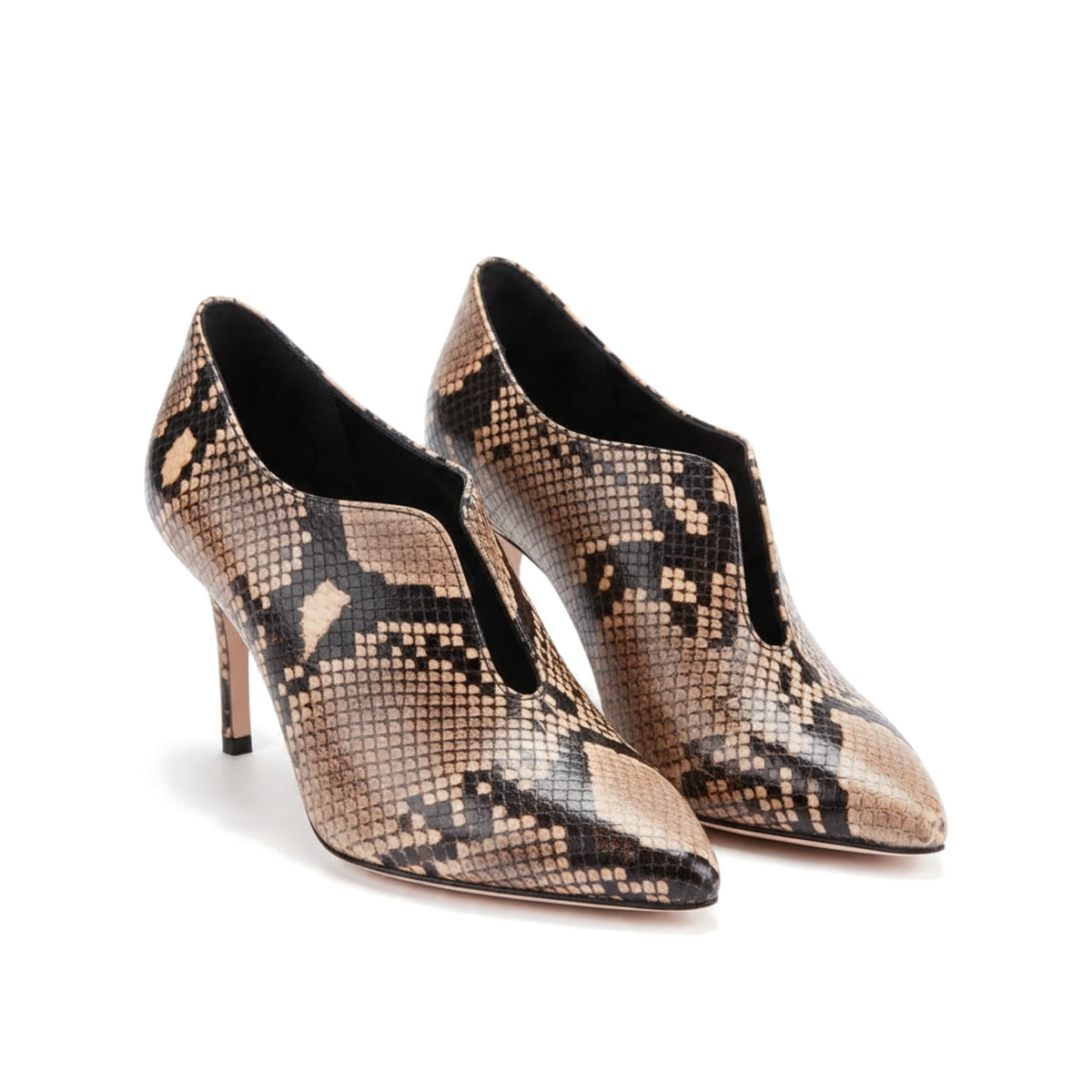 Décolleté Accollata Chiaia in pitone sabbia, tacco stiletto 70 mm, foto 2 di 3