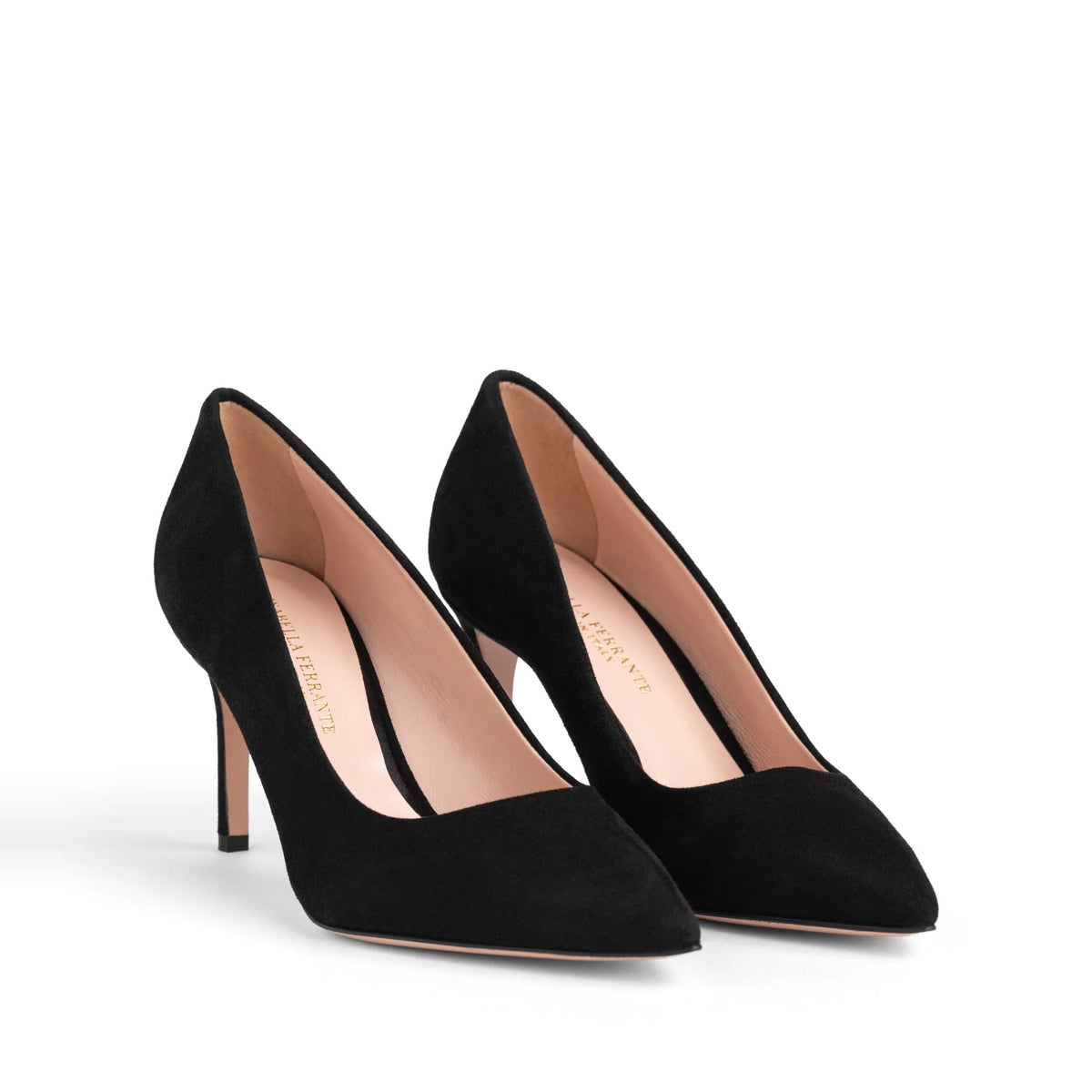 Décolleté Isabella Ferrante Chiaia in camoscio nero con tacco a stiletto da 70 mm e punta sfilata, vista alternativa