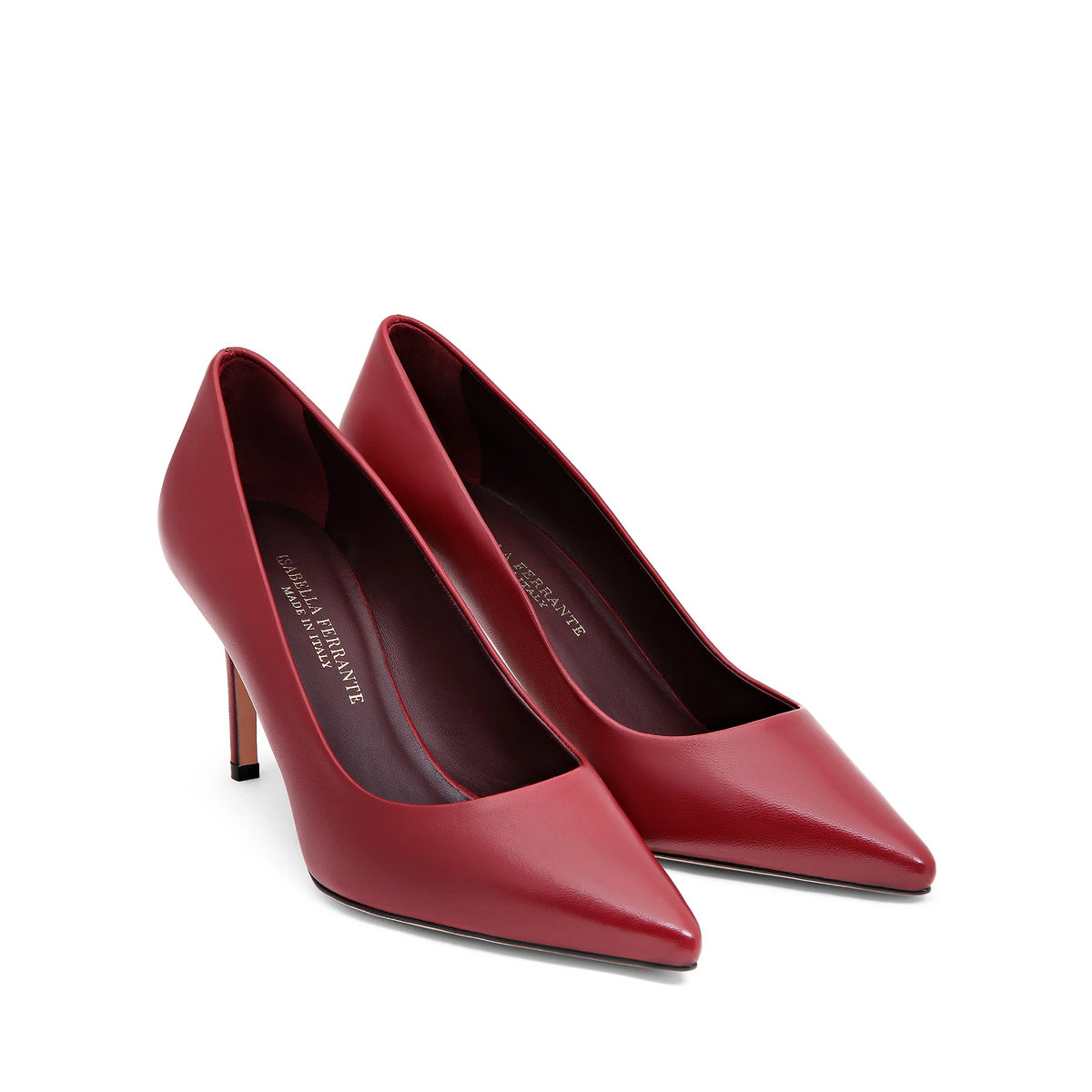 Décolleté Isabella Ferrante Chiaia in nappa brick con tacco a stiletto da 70 mm e punta sfilata, vista alternativa