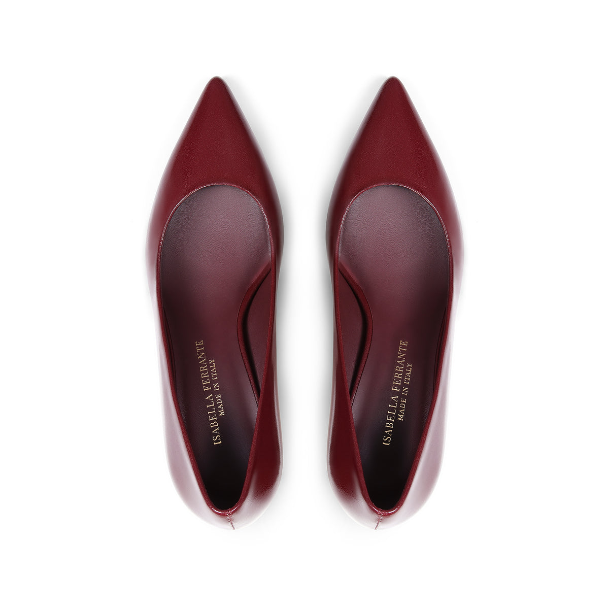 Décolleté Isabella Ferrante Chiaia in nappa brick con tacco a stiletto da 70 mm e punta sfilata, dettaglio della lavorazione