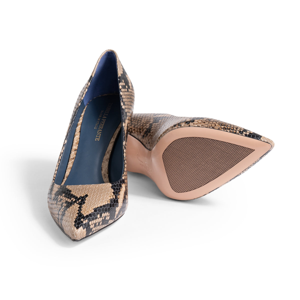 Décolleté Chiaia in pitone fango, tacco stiletto 70 mm, foto 3 di 4