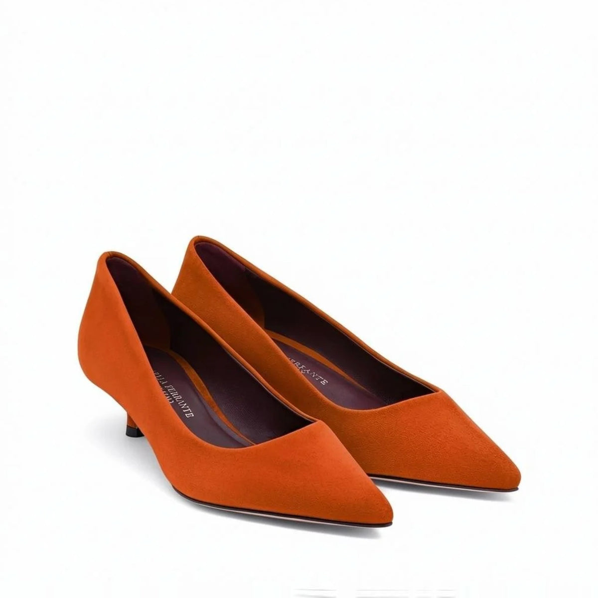 Décolleté Isabella Ferrante Petraio in camoscio mattone con tacco a stiletto da 30 mm e punta sfilata, vista alternativa