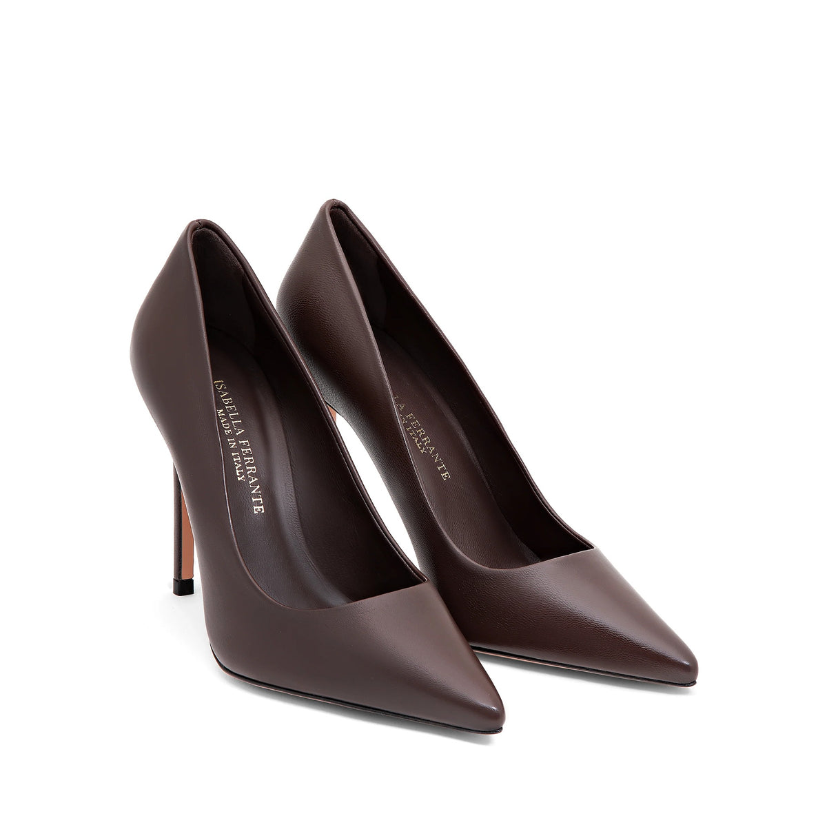 Décolleté Isabella Ferrante Caracciolo in nappa moka con tacco a stiletto da 100 mm e punta sfilata, vista alternativa