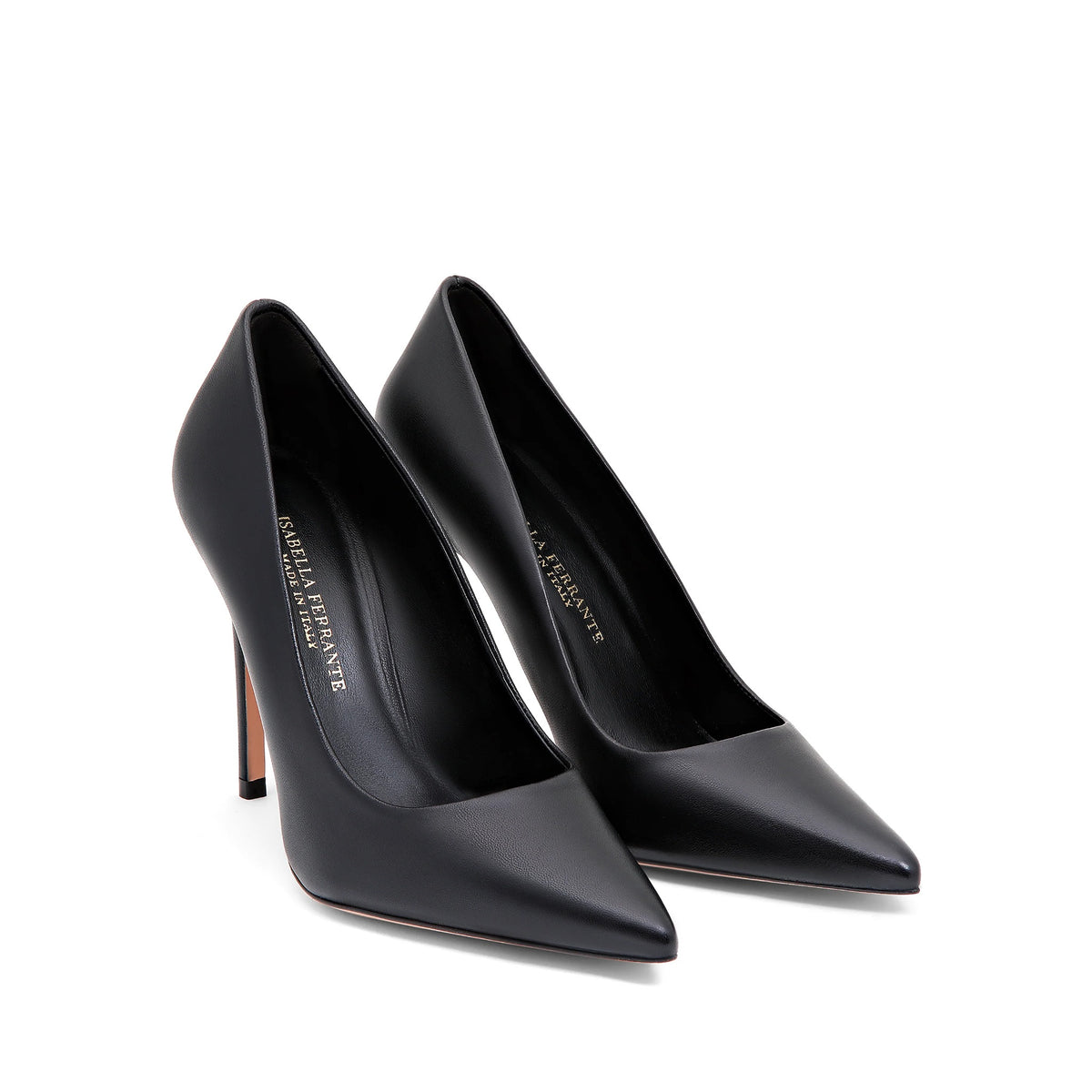Décolleté Isabella Ferrante Caracciolo in nappa nera con tacco a stiletto da 100 mm e punta sfilata, vista alternativa