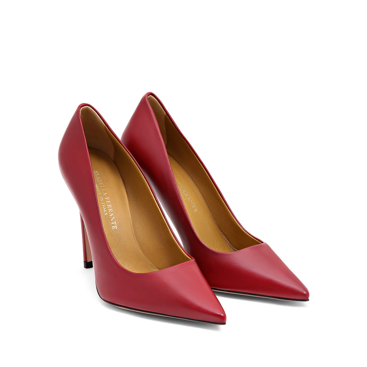 Décolleté Isabella Ferrante Caracciolo in nappa rossa con tacco a stiletto da 100 mm e punta sfilata, vista alternativa