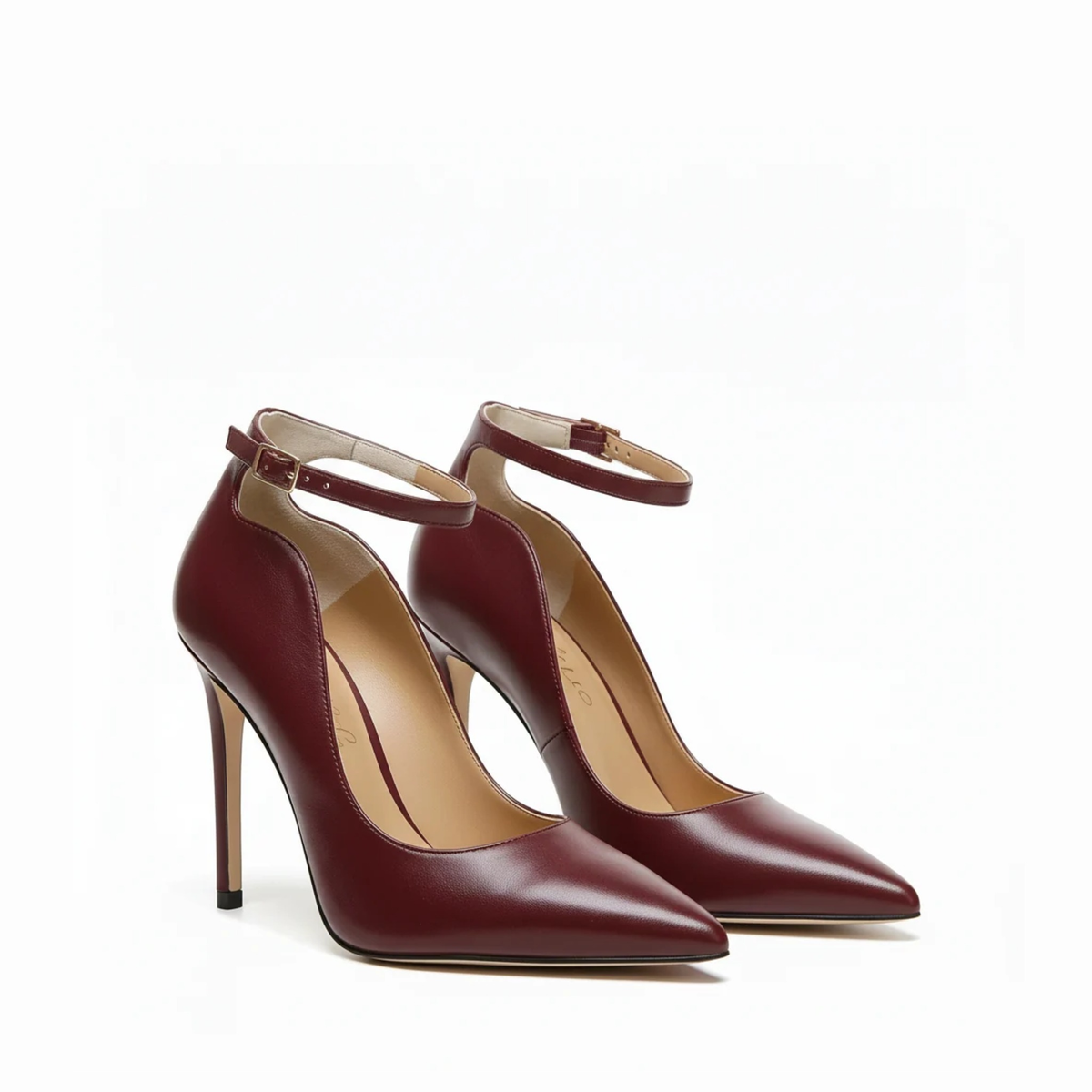 Décolleté Caracciolo in nappa bordò cinturino, tacco stiletto 100 mm, foto 3 di 4