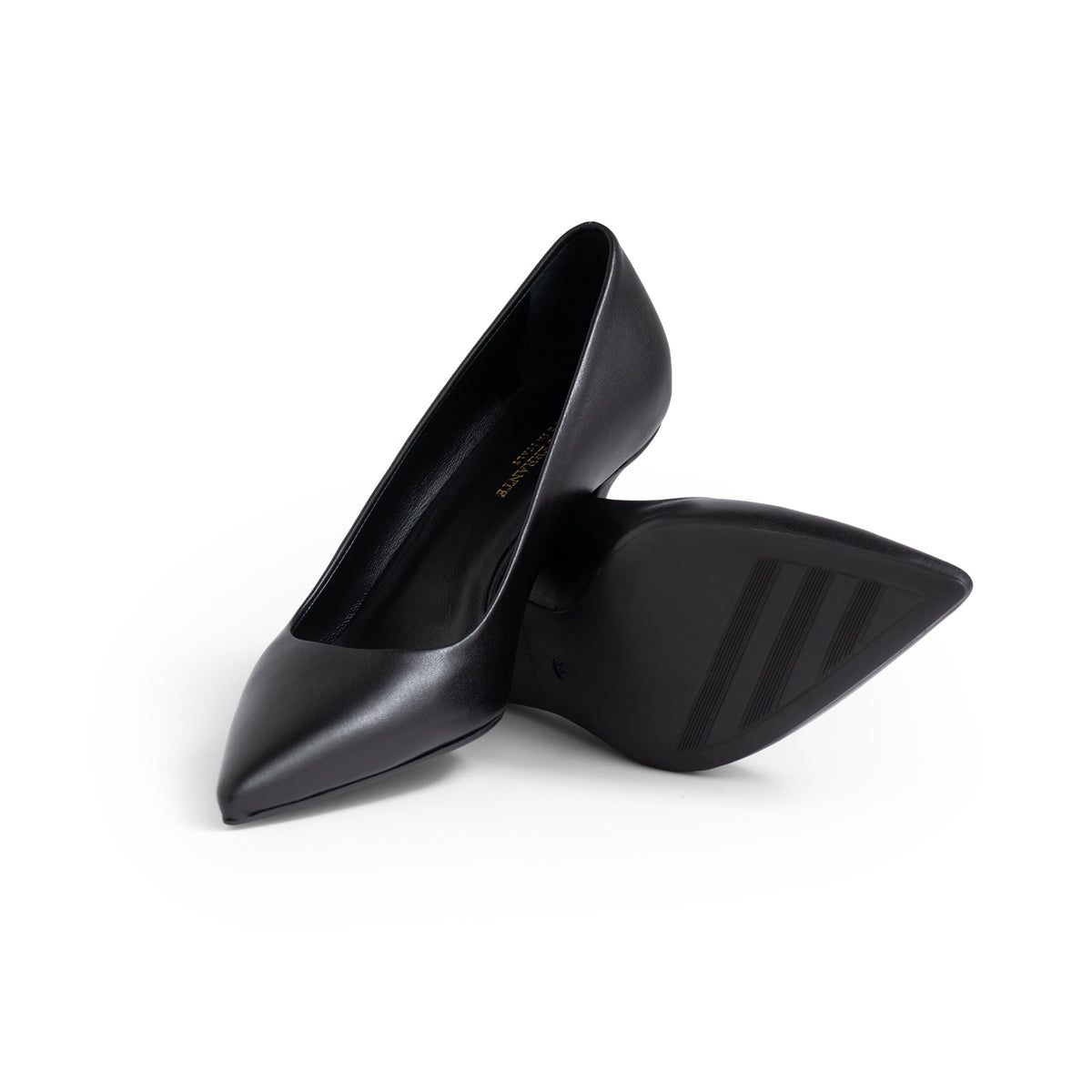 Décolleté Petraio in nappa nera, tacco a cono 55 mm, profilo e suola in gomma antiscivolo