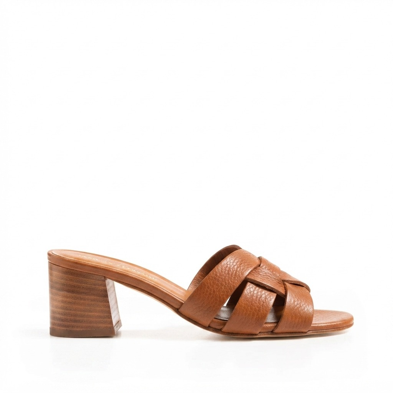 Mule in Pelle Bottalata Cuoio tacco 55mm