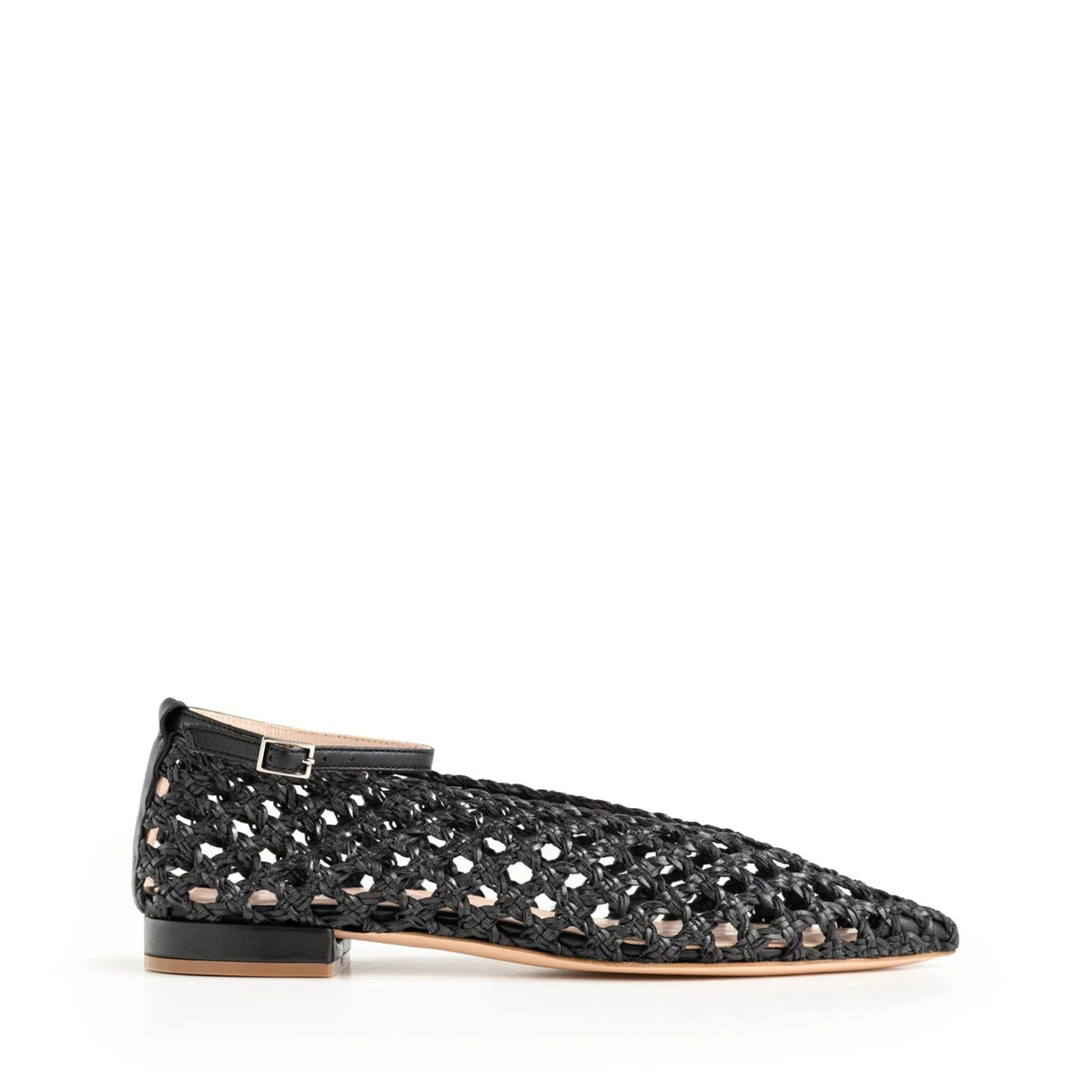 Ballerina Isabella Ferrante Mergellina in pelle intrecciata nera con punta sfilata