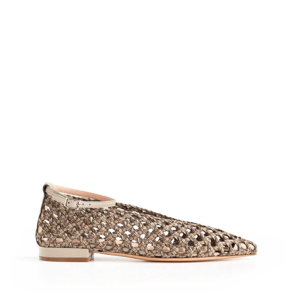 Ballerina Isabella Ferrante Mergellina in pelle intrecciata perla con punta sfilata