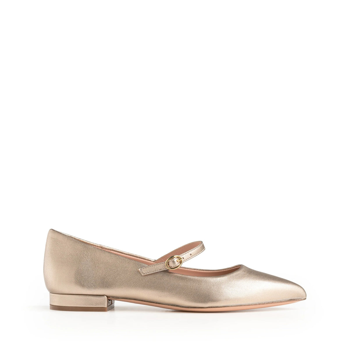 Ballerina Isabella Ferrante Mergellina in pelle laminata champagne con cinturino e punta sfilata