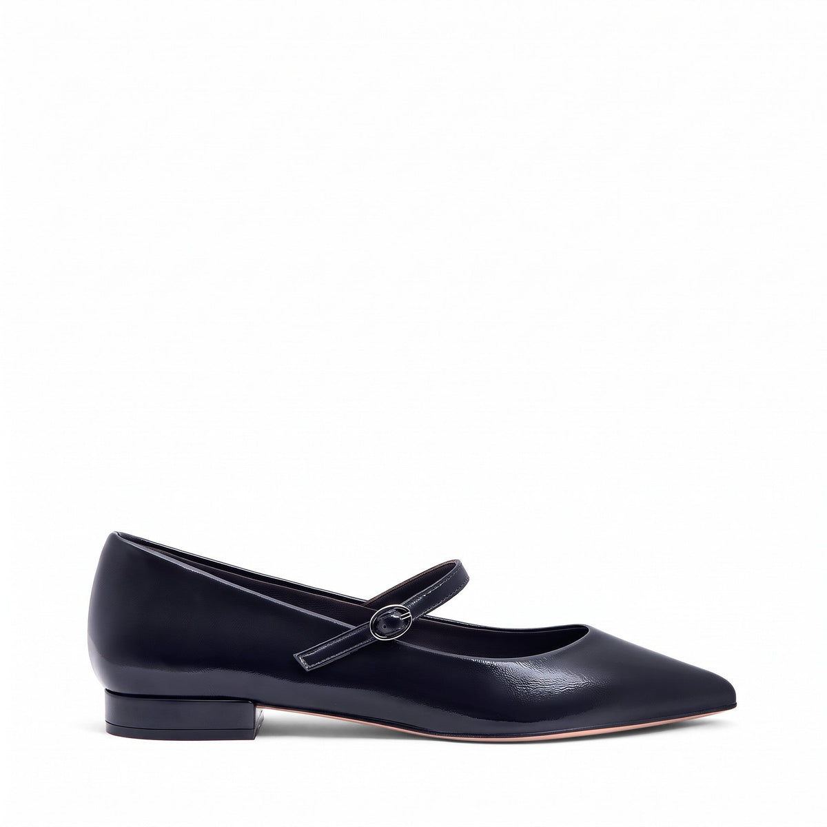 Ballerina Isabella Ferrante Mergellina in nappa blu abisso lucida con punta sfilata, cinturino e tacco a blocco 20mm