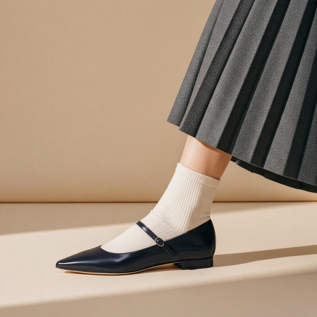 Ballerina Isabella Ferrante Mergellina in nappa blu abisso lucida con cinturino, punta sfilata e tacco 20 mm