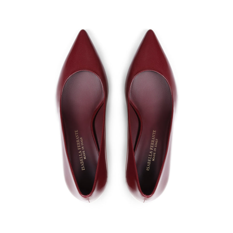 Décolleté Isabella Ferrante a punta in nappa bordeaux con tacco stiletto da 55 mm, vista dall'alto