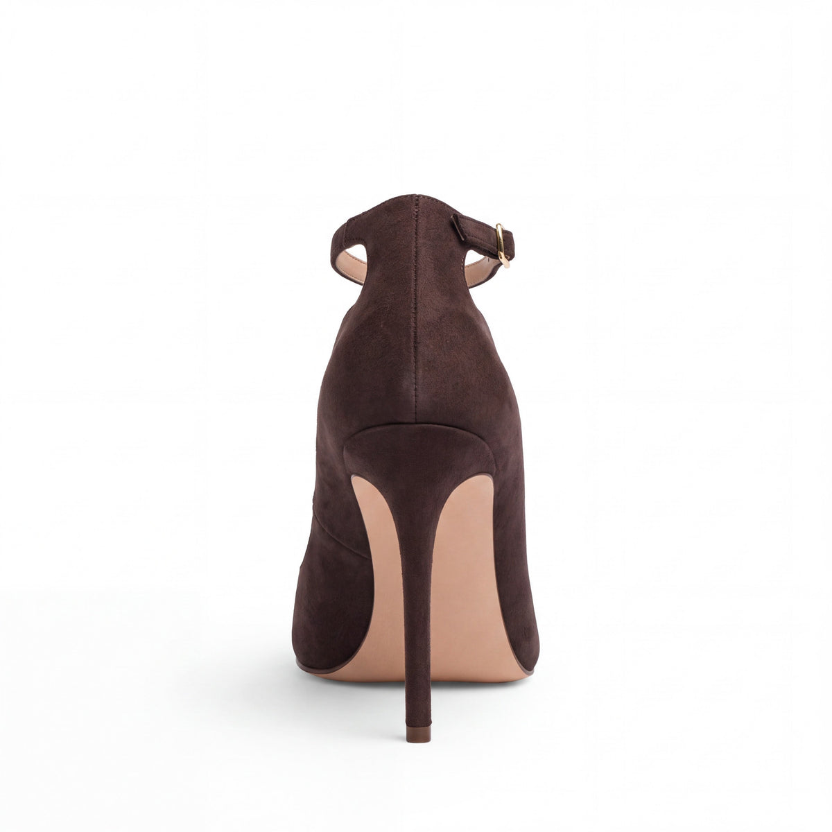 Décolleté Caracciolo in camoscio moro con cinturino, tacco stiletto 100 mm, foto 4 di 4