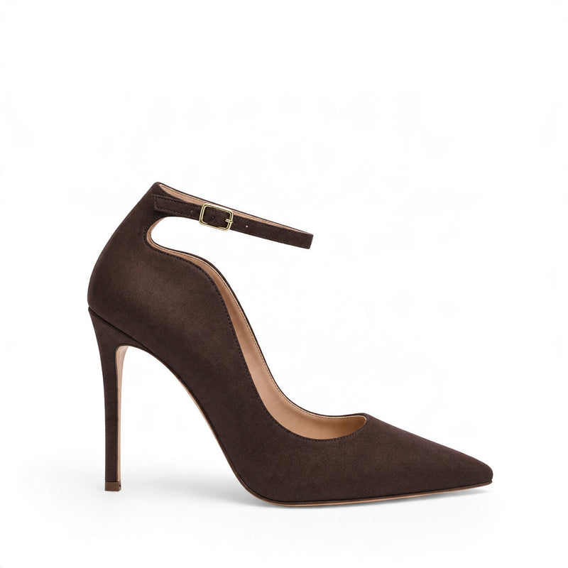 Décolleté Caracciolo Camoscio Moro Cinturino, stiletto 100mm