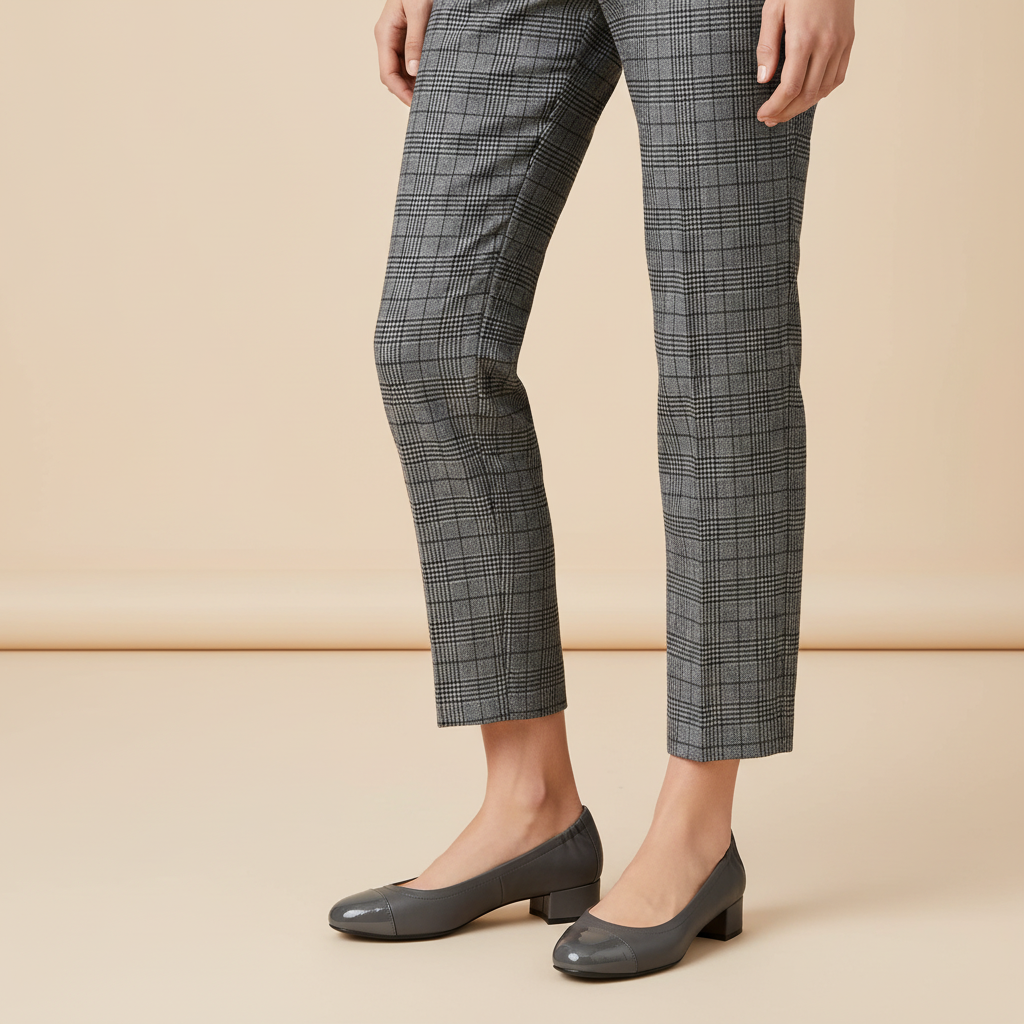 Décolleté Isabella Ferrante Petraio in nappa e vernice grigio ardesia con tacco a blocco 55mm indossate