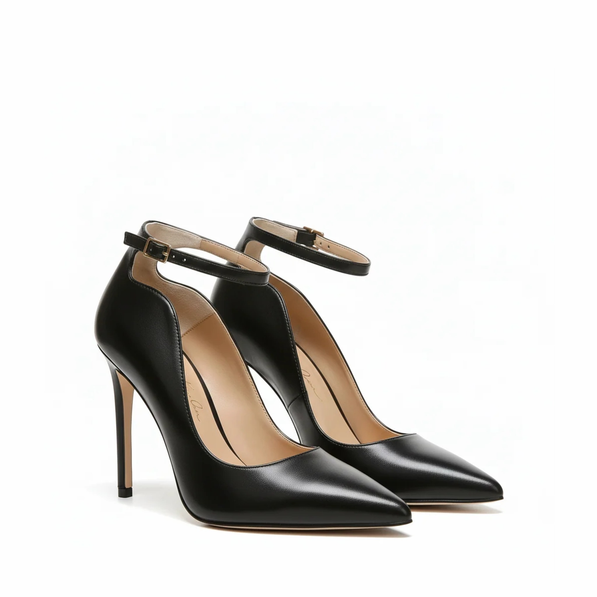 Décolleté Caracciolo in nappa nera cinturino, tacco stiletto 100 mm, foto 3 di 4