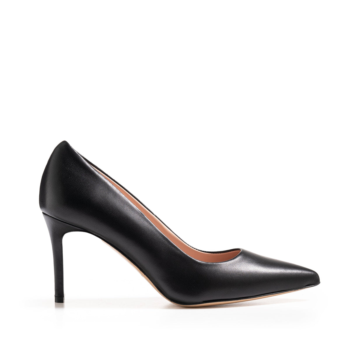 Décolleté Isabella Ferrante in nappa nera con punta sfilata e tacco a stiletto da 70 mm