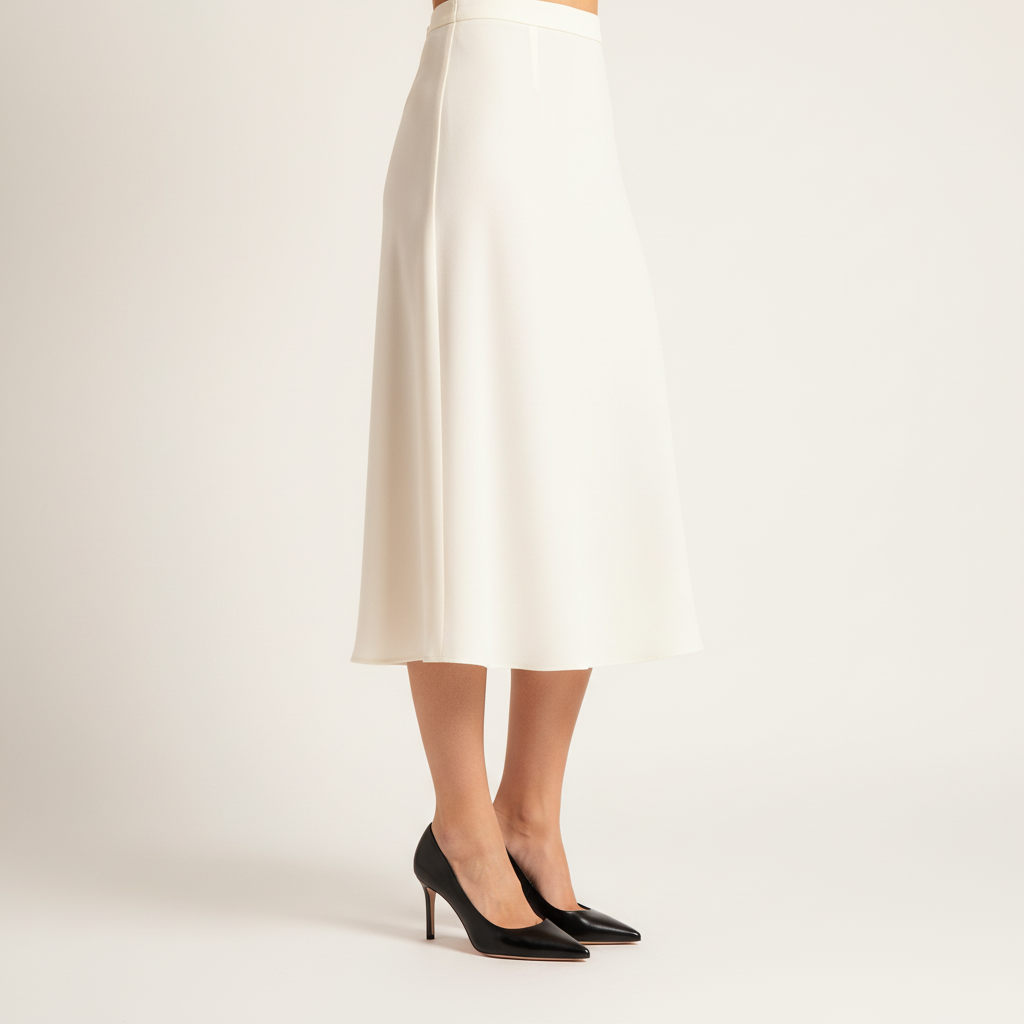 Décolleté Isabella Ferrante in nappa nera lucida con tacco a stiletto da 70mm indossate con gonna midi bianca