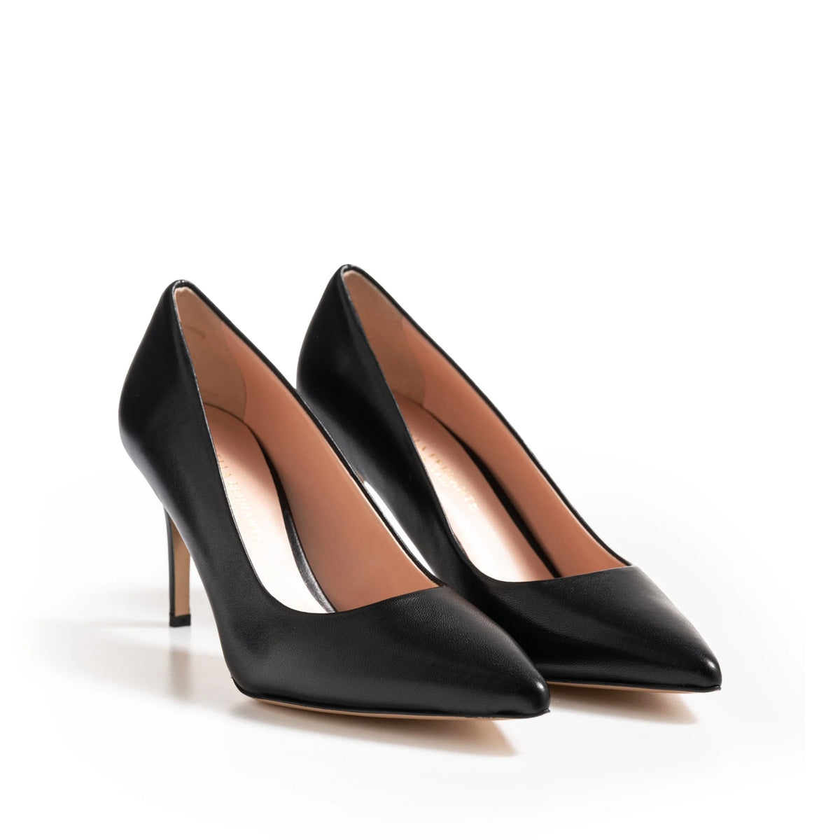 Décolleté Isabella Ferrante a punta in nappa nera con tacco stiletto da 70 mm e fodera interna in pelle rosa cipria