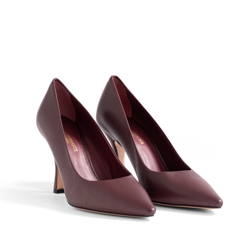 Décolleté Isabella Ferrante Partenope in nappa color vino con punta sfilata e tacco a rocchetto da 90 mm