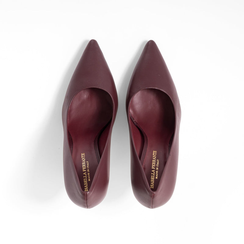Décolleté Isabella Ferrante Partenope in nappa color vino con punta sfilata e tacco a rocchetto da 90 mm
