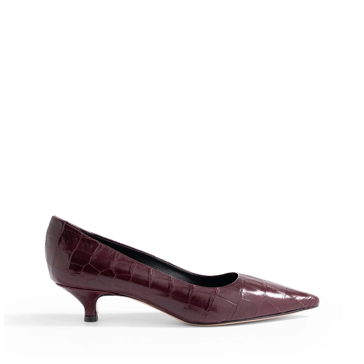 Décolleté Petraio in coccodrillo bordeaux, tacco rocchetto 30 mm, Isabella Ferrante