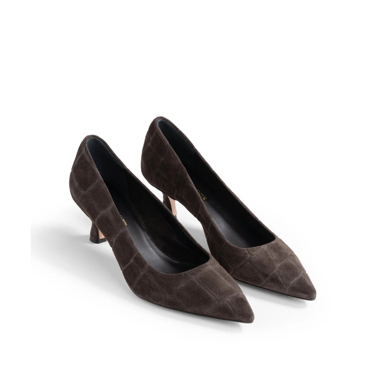 Coppia di décolleté sfoderate Isabella Ferrante Petraio in camoscio stampa cocco pepe con tacco a rocchetto 55 mm