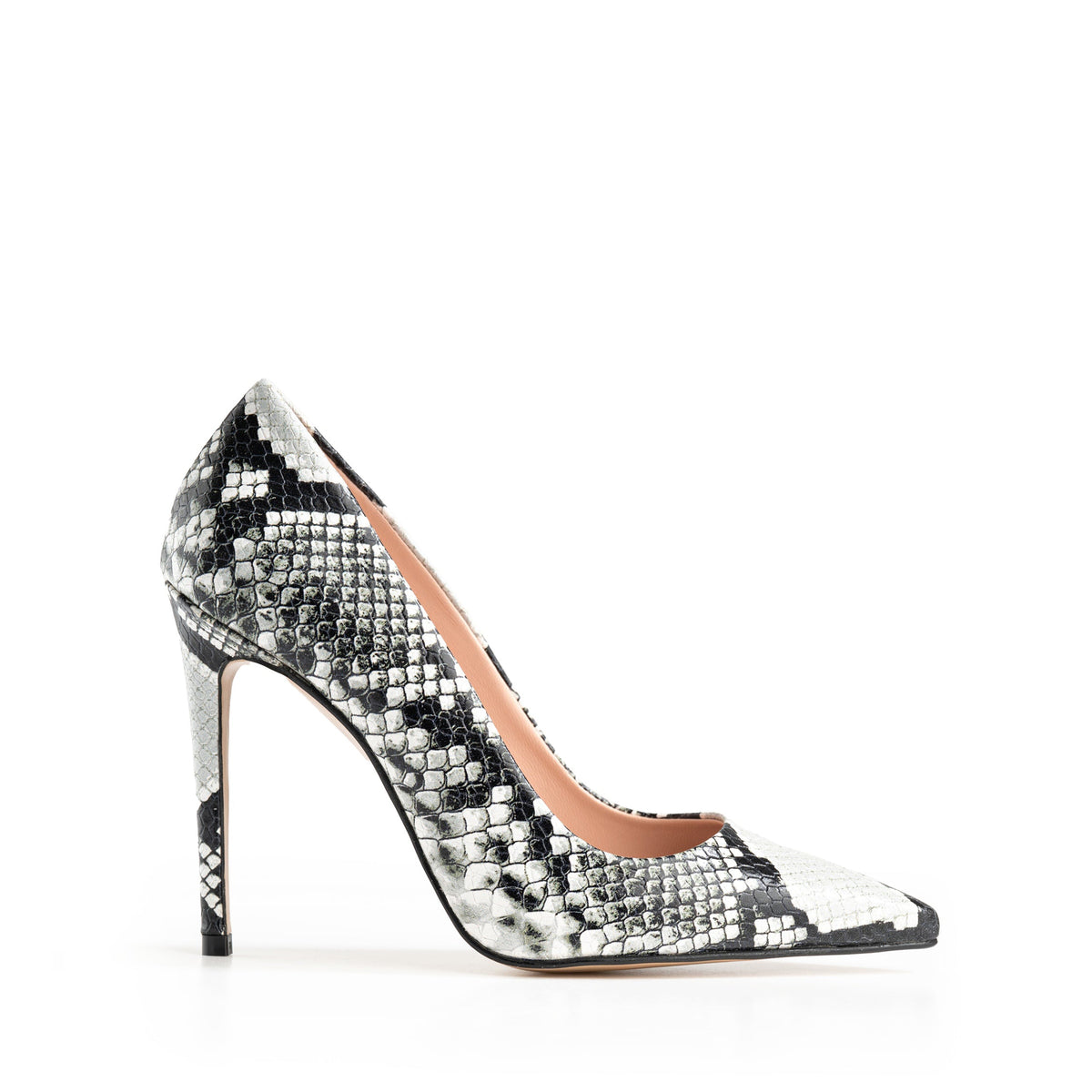 Décolleté Isabella Ferrante Caracciolo in pelle stampa pitone bianco con tacco a stiletto da 100mm e punta sfilata