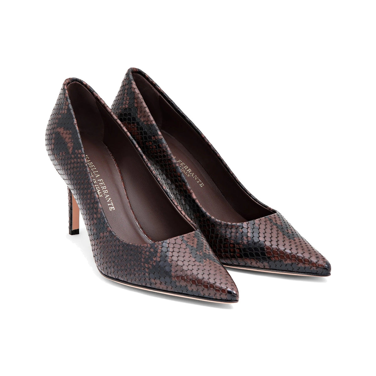 Décolleté Chiaia in pitone moro, tacco stiletto 70 mm, foto 3 di 4