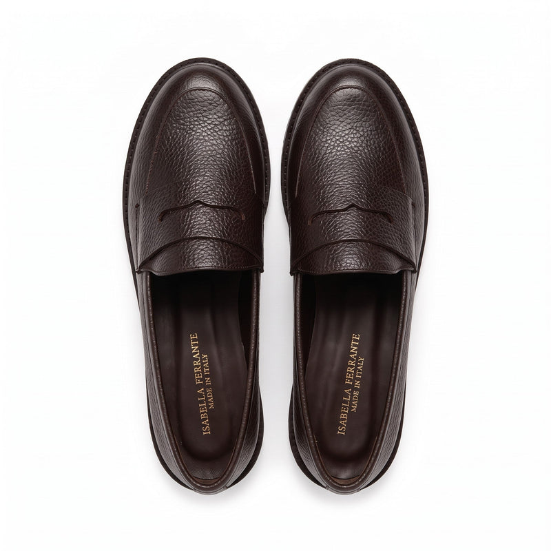 Mocassino Riviera Isabella Ferrante in nappa bottalata moro con punta tonda e suola in gomma ultra leggera