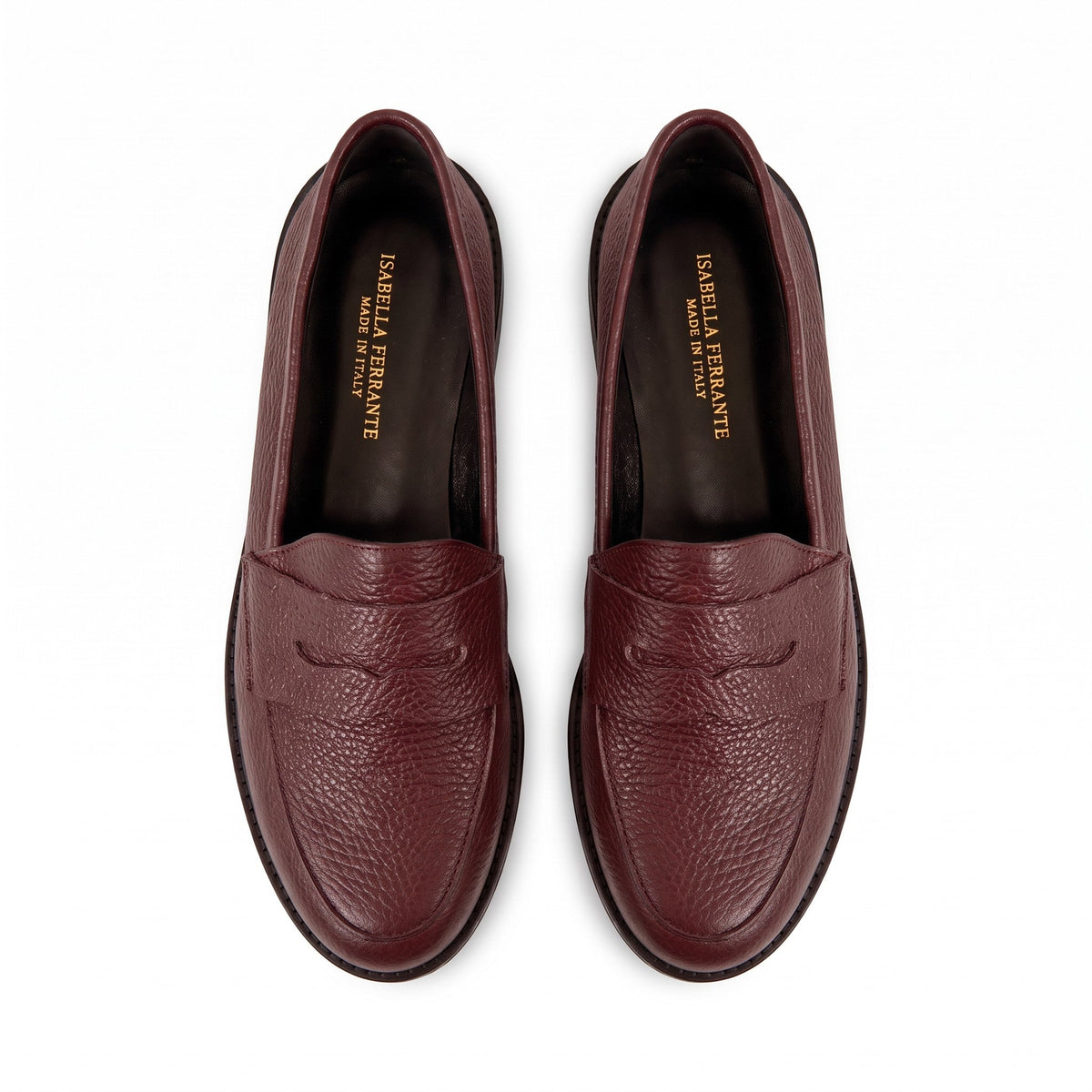 Mocassini Isabella Ferrante Riviera in nappa bottalata bordeaux con suola in gomma ultra leggera e punta tonda