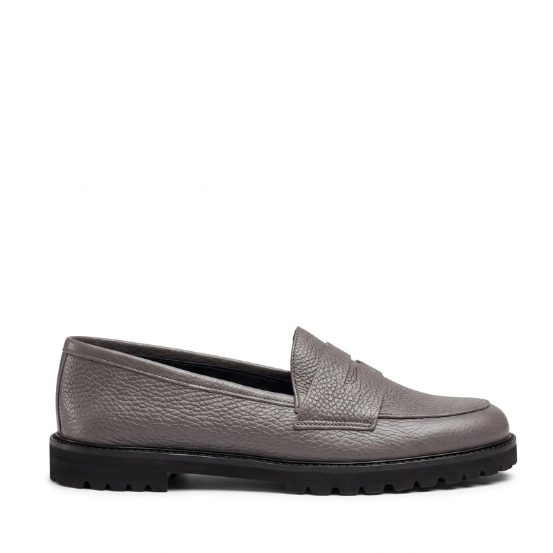 Mocassino Isabella Ferrante Riviera in pelle bottalata grigio grafite con suola tassellata ultra leggera
