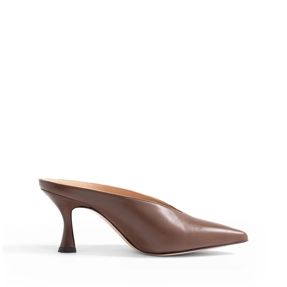 Mule Marechiaro in nappa chocolate, tacco rocchetto 70 mm, Isabella Ferrante