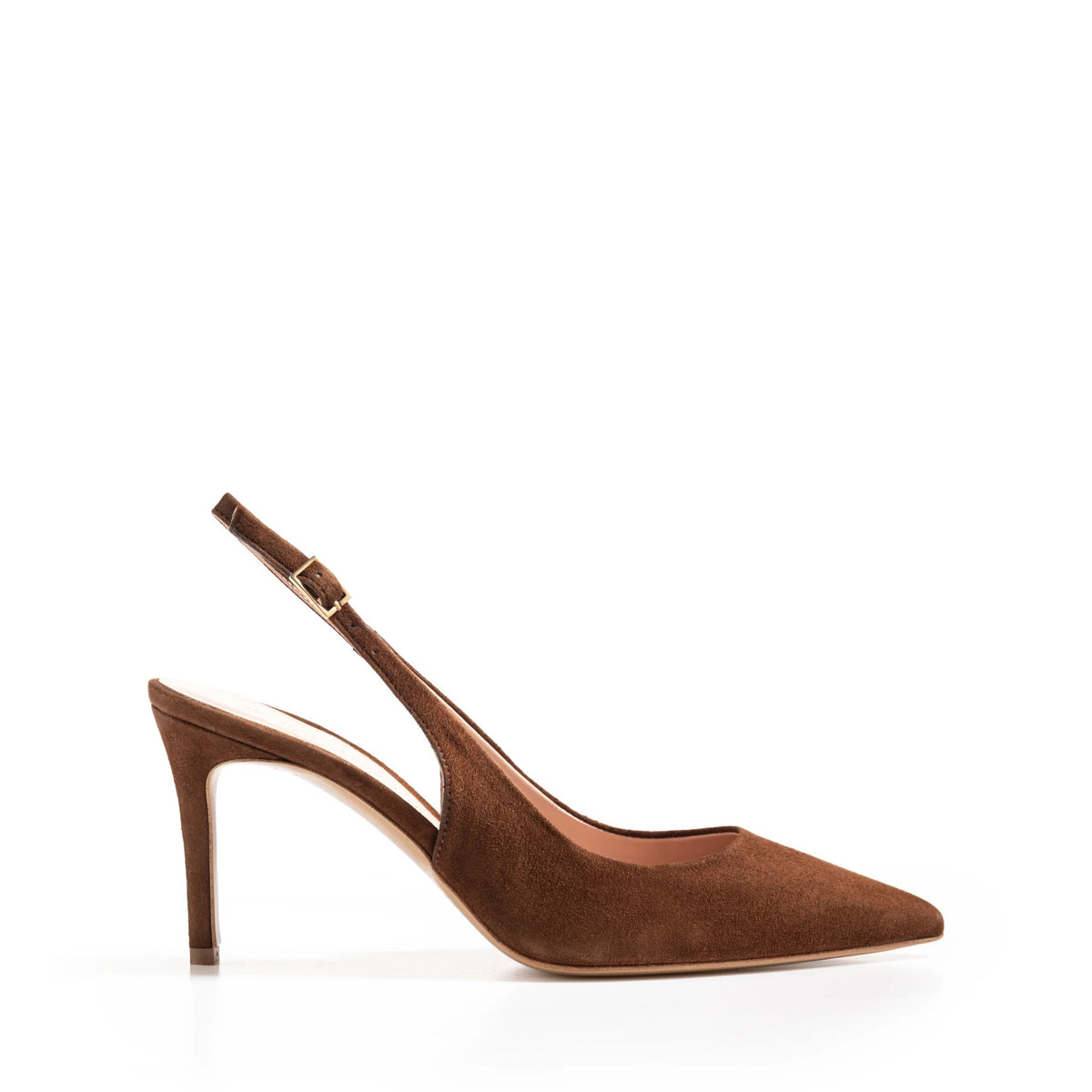 Chanel slingback Isabella Ferrante Posillipo in camoscio cacao con tacco a stiletto da 70 mm e punta sfilata