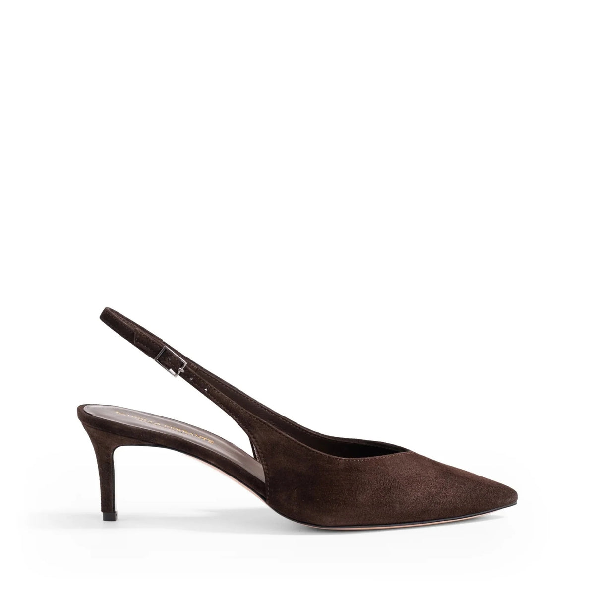 Chanel slingback Isabella Ferrante Posillipo in camoscio moro con tacco a stiletto da 55 mm e punta sfilata