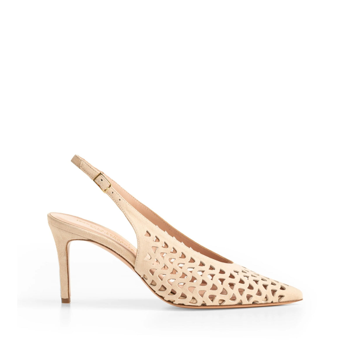 Chanel slingback Isabella Ferrante Posillipo in camoscio traforato peach con tacco a stiletto da 70 mm e punta sfilata