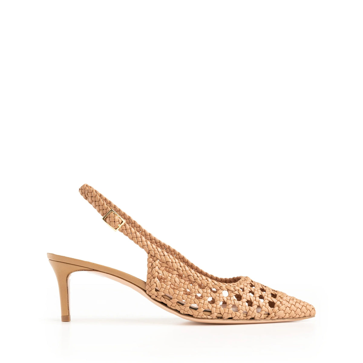 Chanel slingback Isabella Ferrante Posillipo in pelle intrecciata sabbia con tacco a stiletto da 55 mm e punta sfilata