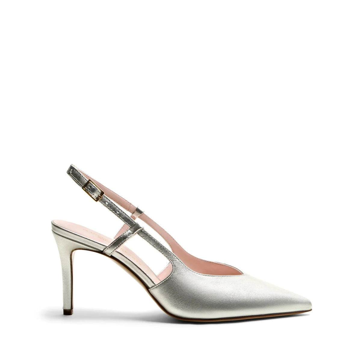 Chanel slingback Isabella Ferrante Posillipo in pelle laminata argento con tacco a stiletto da 70 mm e punta sfilata
