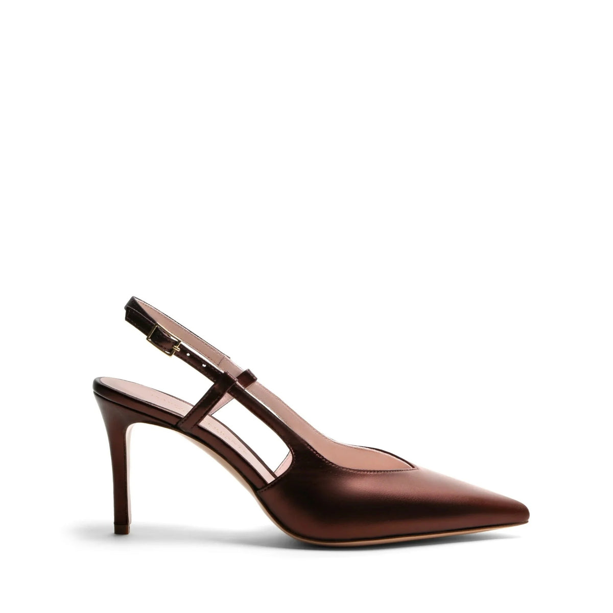 Chanel slingback Isabella Ferrante Posillipo in pelle laminata bronzo con tacco a stiletto da 70 mm e punta sfilata