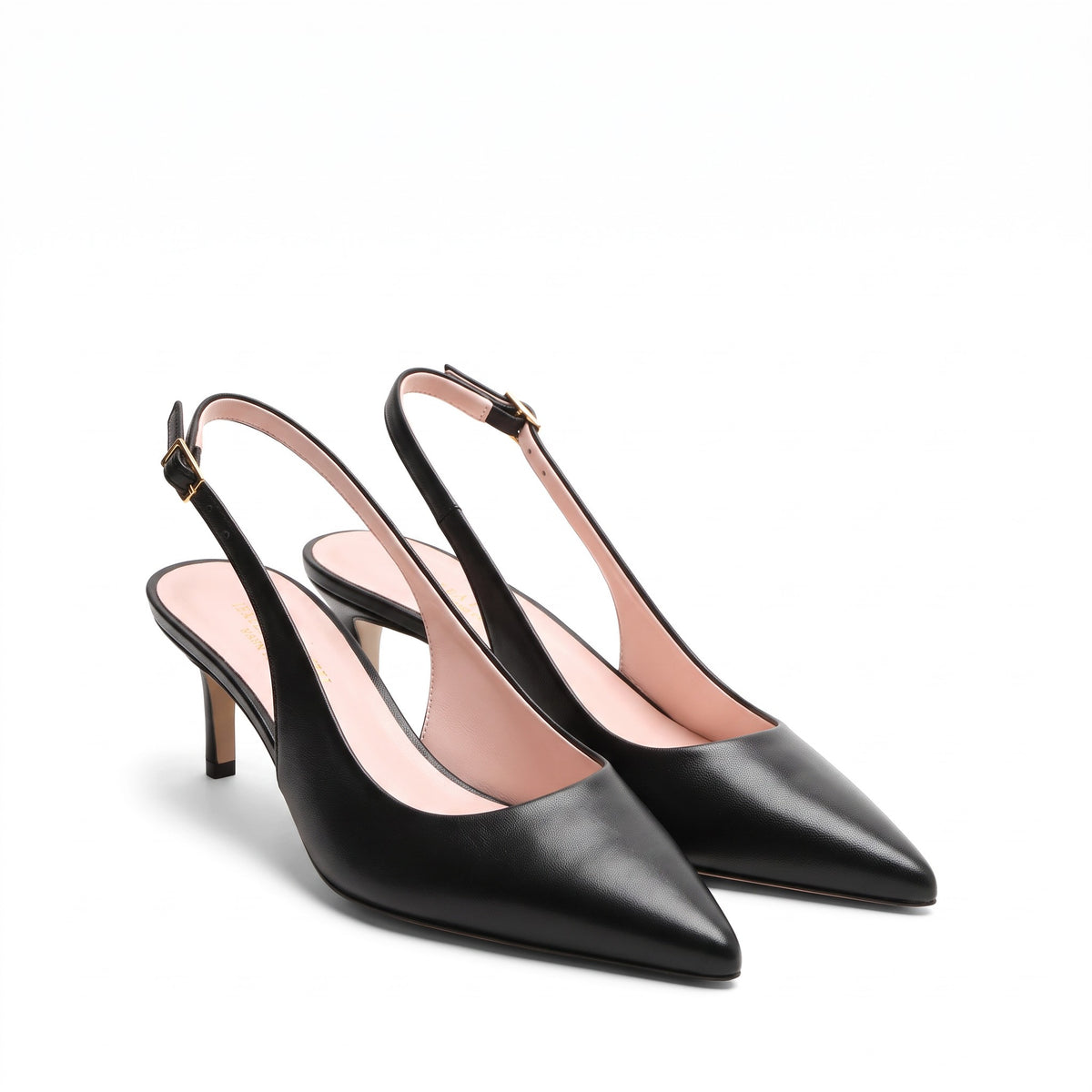 Slingback Isabella Ferrante Posillipo in nappa nera con tacco a stiletto da 55 mm, dettaglio del cinturino e della lavorazione