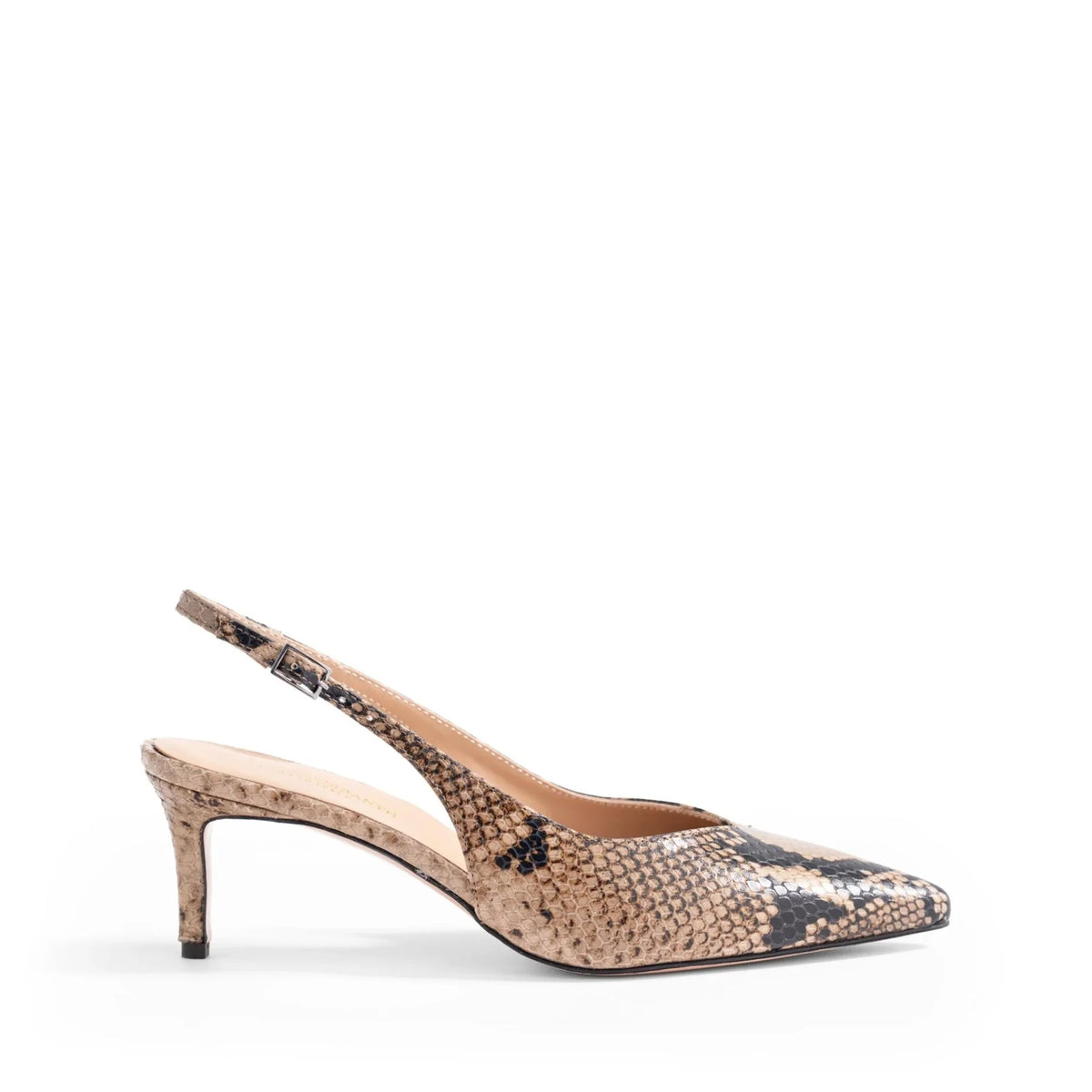 Chanel slingback Isabella Ferrante Posillipo in pelle stampa pitone fango con tacco a stiletto da 55 mm e punta sfilata