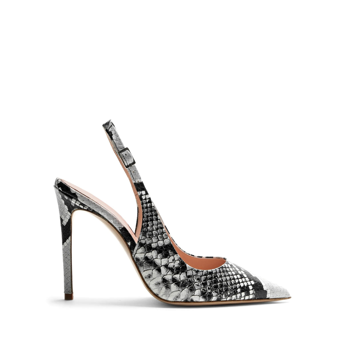 Chanel slingback Isabella Ferrante Posillipo in pelle stampa pitone grigio con tacco a stiletto da 100 mm e punta sfilata