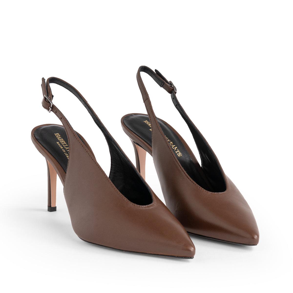 Slingback Posillipo in nappa cacao, tacco stiletto 70 mm, foto 2 di 3