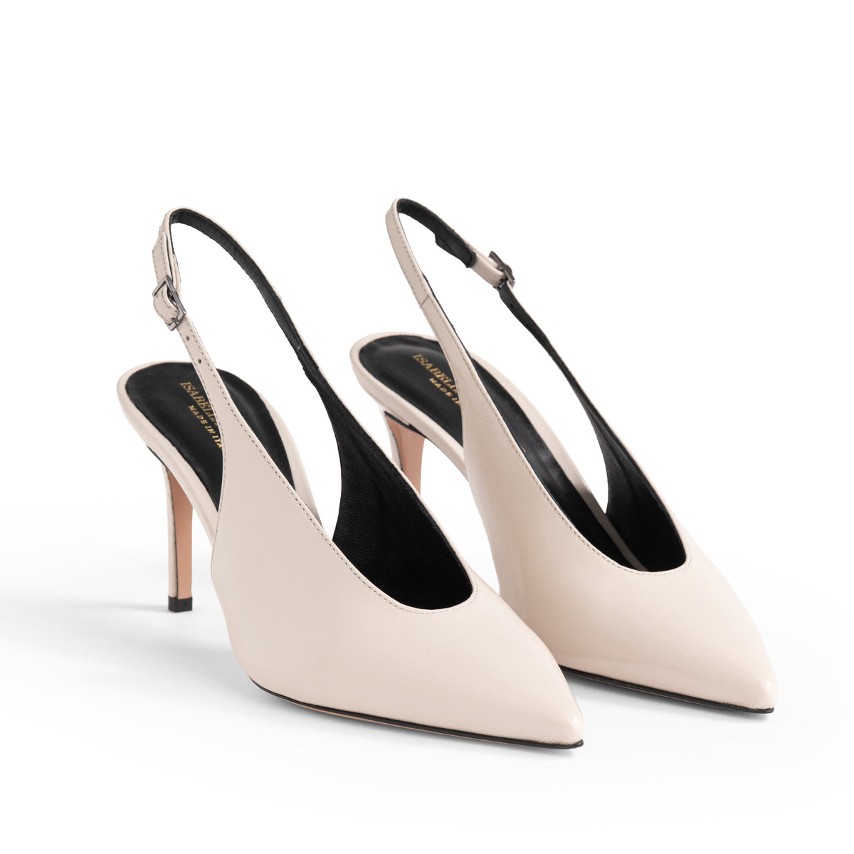 Slingback Posillipo in nappa lucida latte, tacco stiletto 70 mm, foto 2 di 3