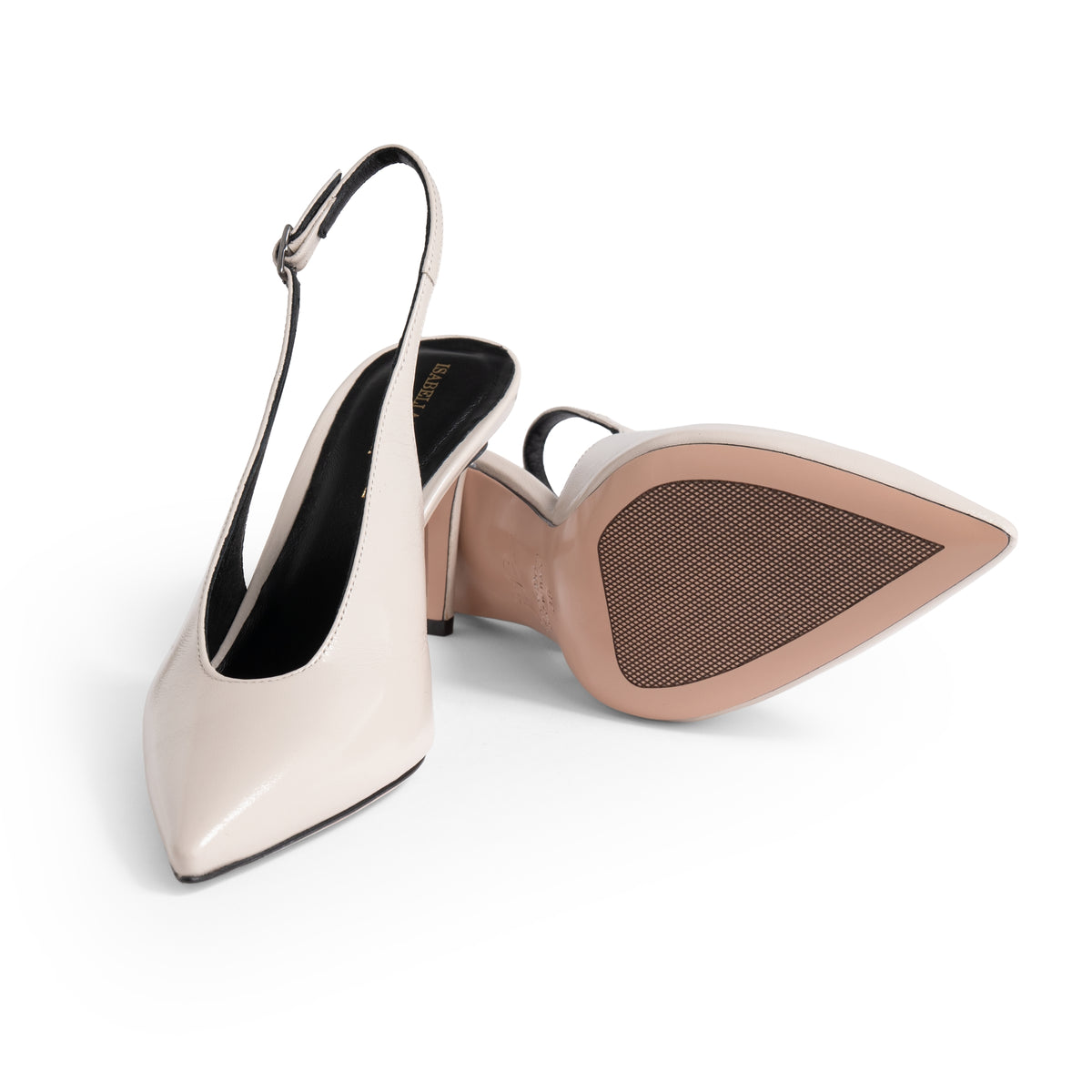 Slingback Posillipo in nappa lucida latte, tacco stiletto 70 mm, foto 3 di 3